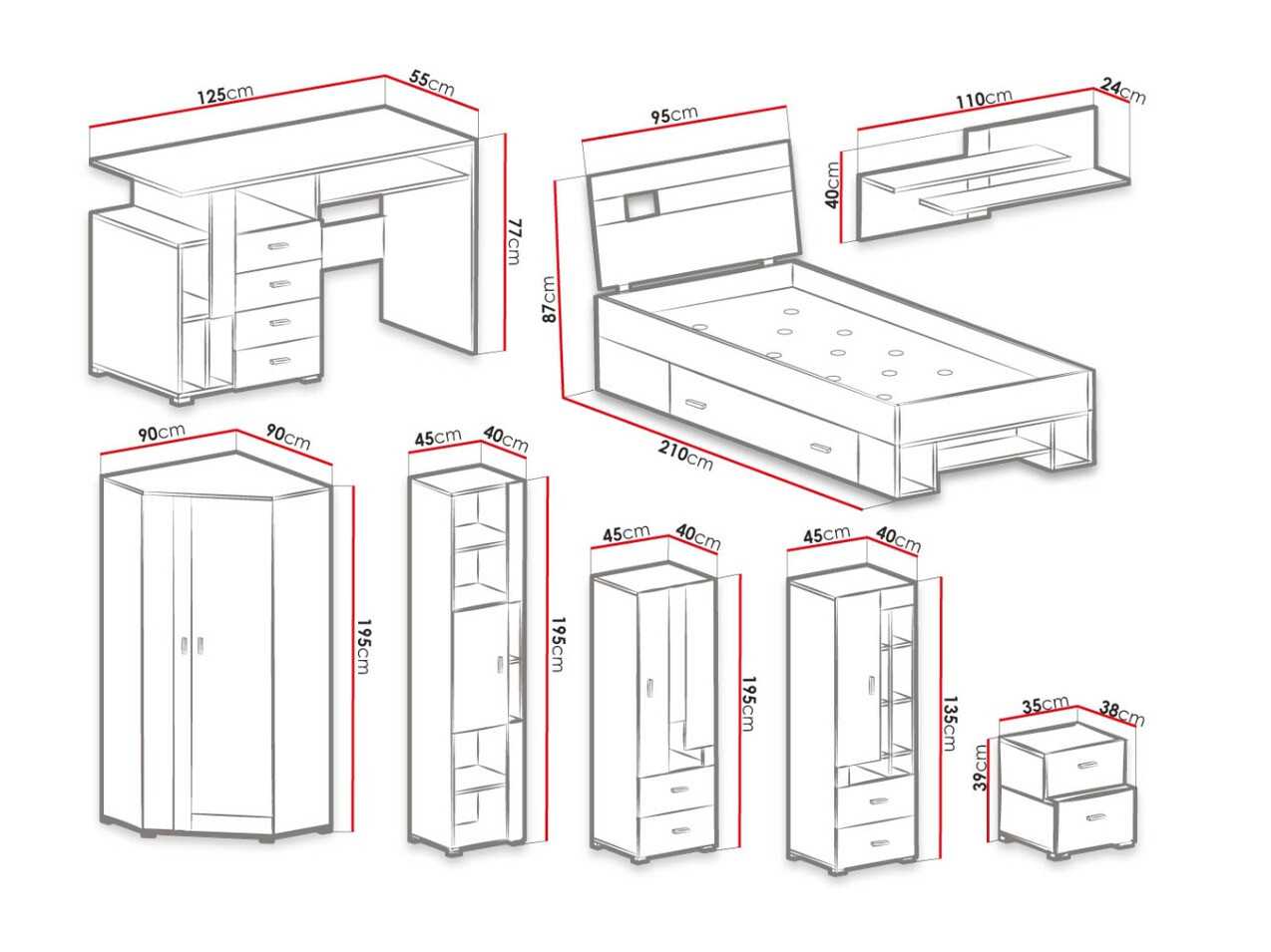 Komplet pohištva za otroško sobo Omaha D142 (Vijolična + Beljen bor)