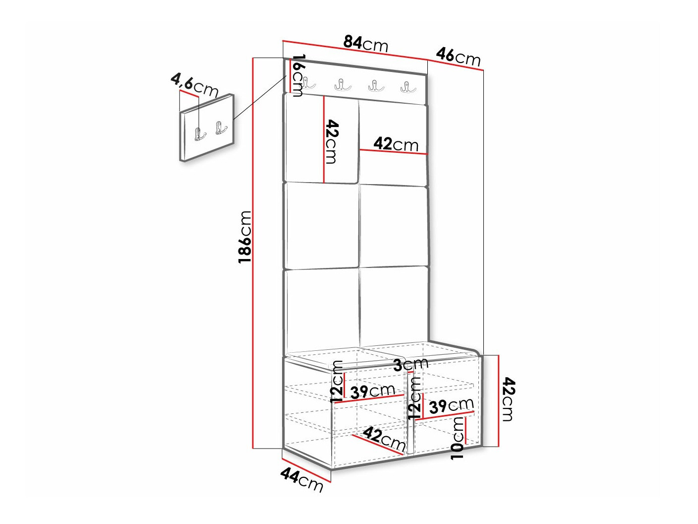 Komplet za predsobo Hartford 375 (Bela)