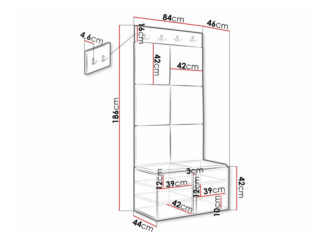 Komplet za predsobo Hartford 375 (Bela)
