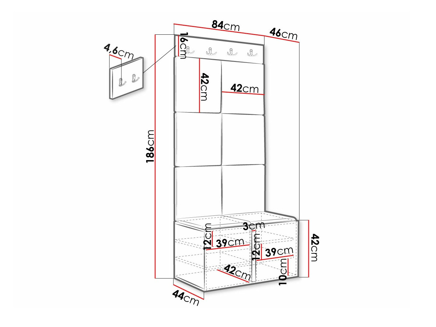 Komplet za predsobo Hartford 375 (Črna)