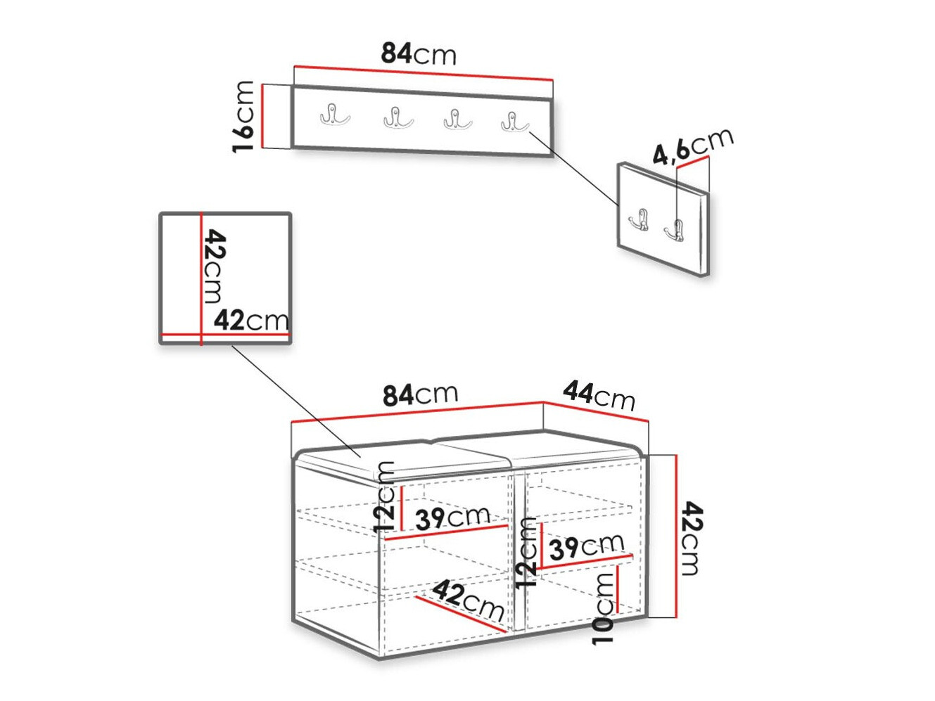 Komplet za predsobo Hartford 376 (Črna)