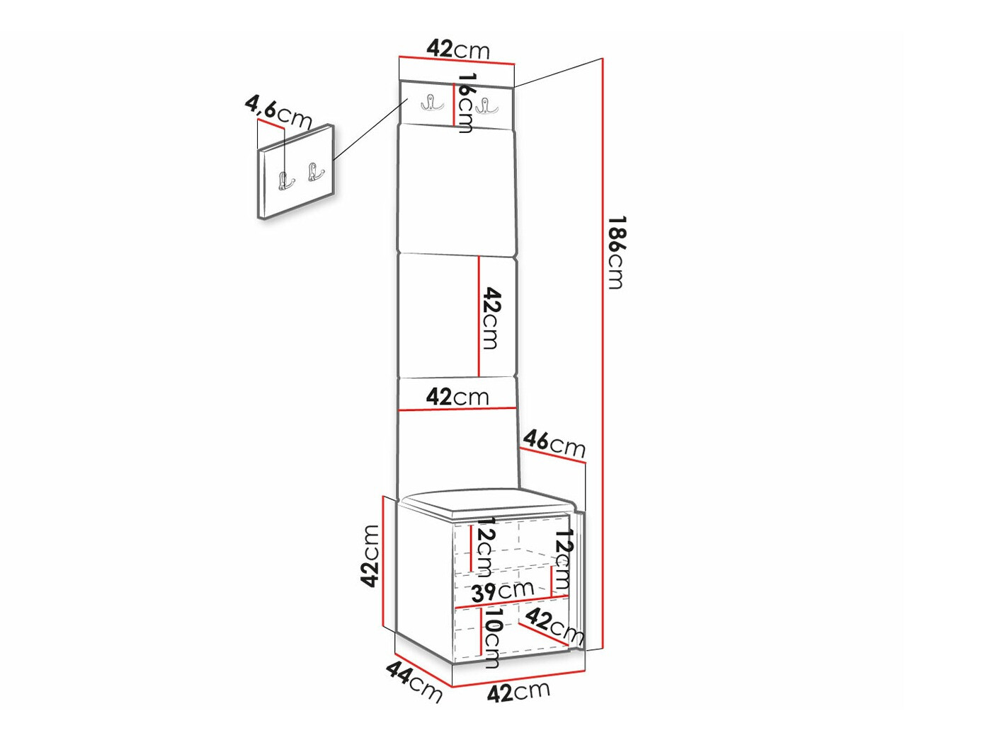 Komplet za predsobo Hartford 378 (Črna)