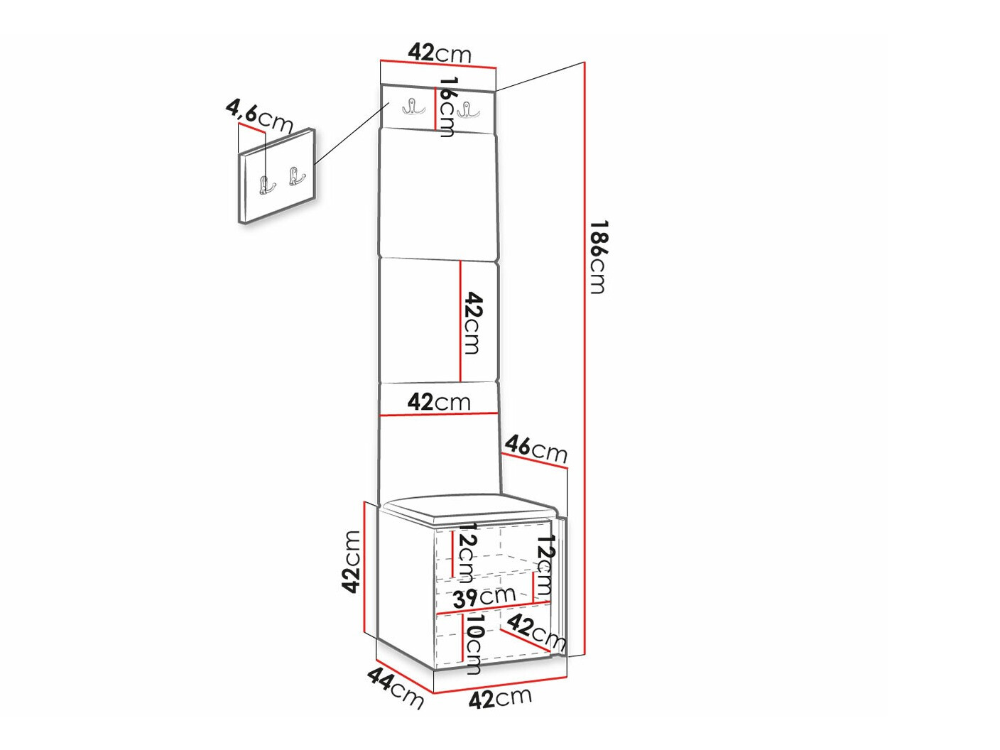 Komplet za predsobo Hartford 378 (Črna)