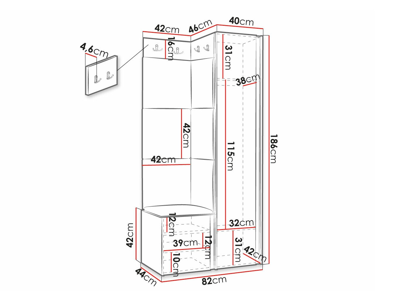 Komplet za predsobo Hartford 381 (Bela)