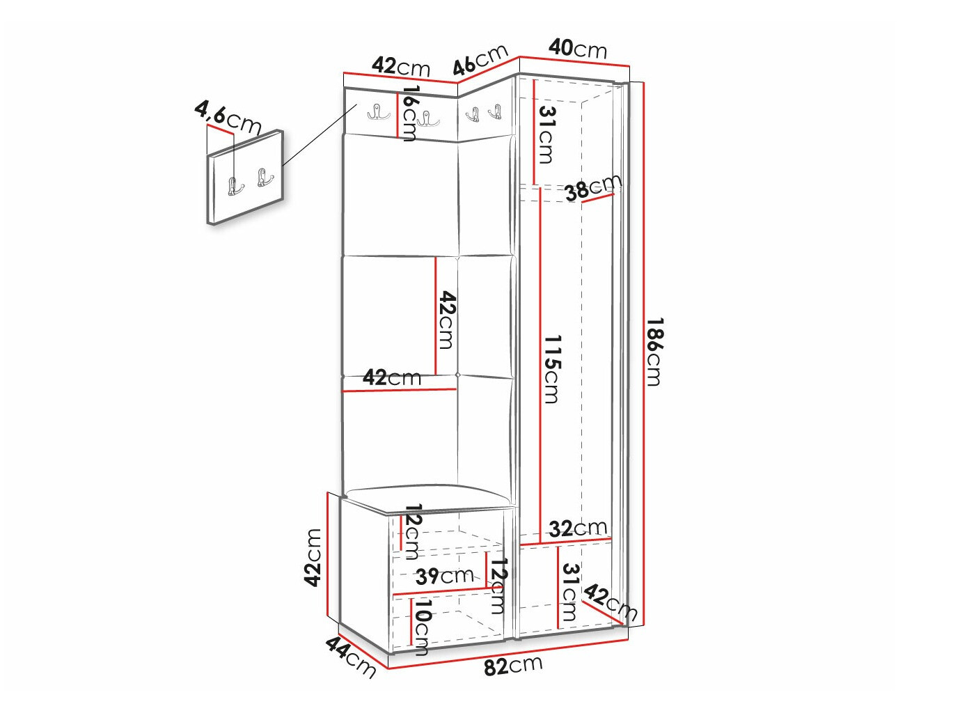 Komplet za predsobo Hartford 381 (Črna)