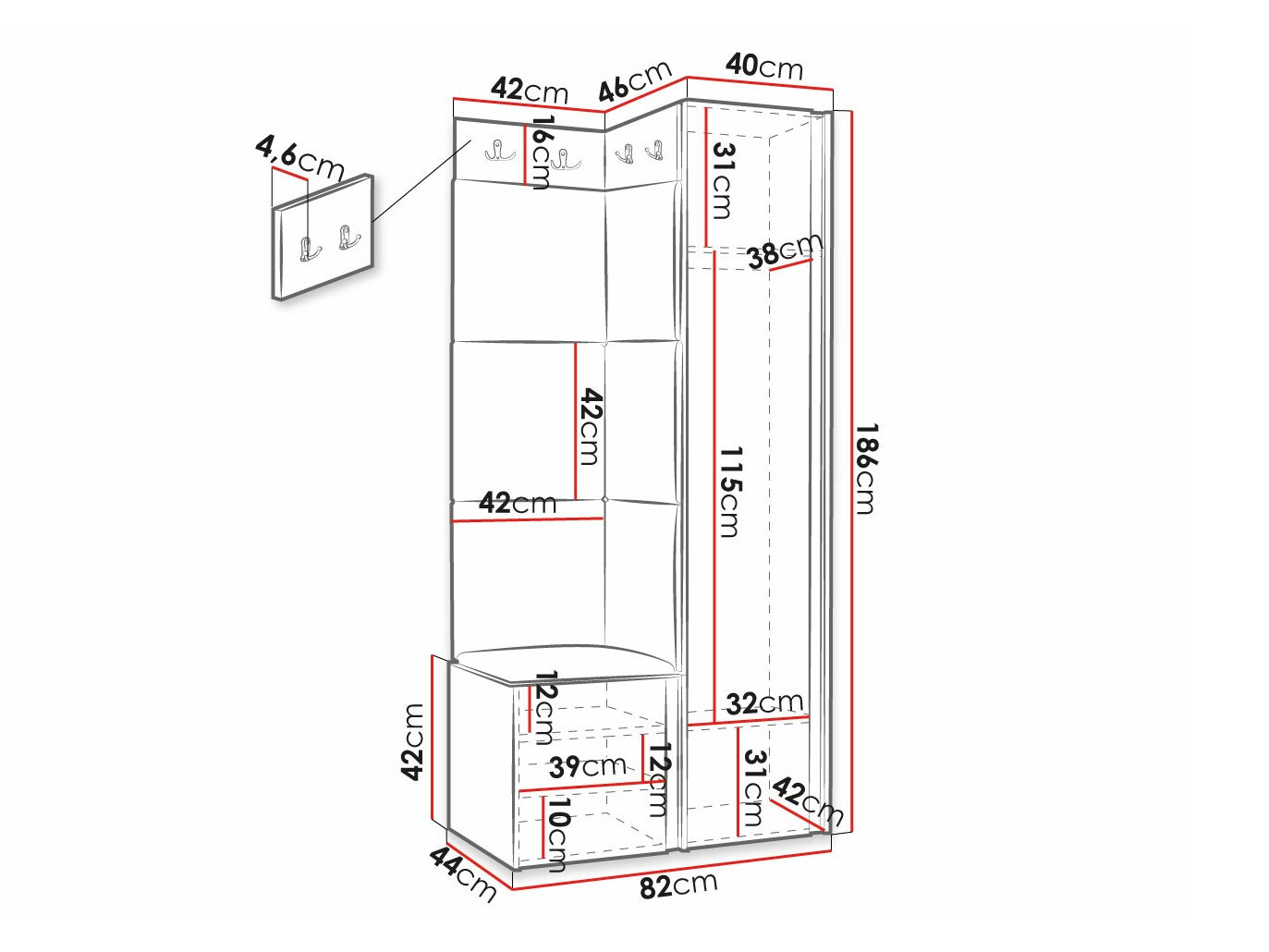 Komplet za predsobo Hartford 381 (Črna)