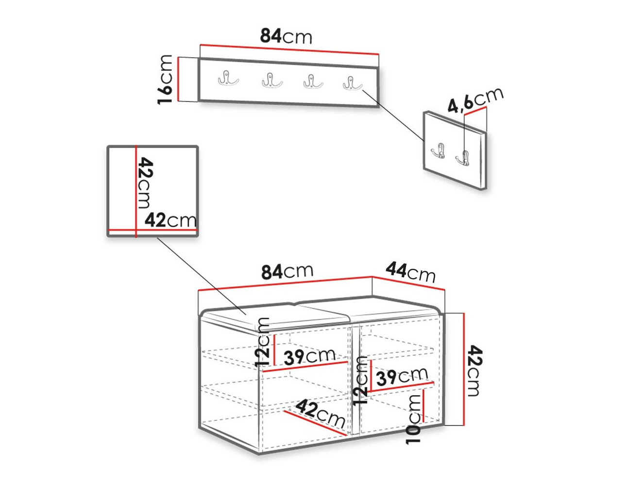 Komplet za predsobo Hartford 384 (Črna)