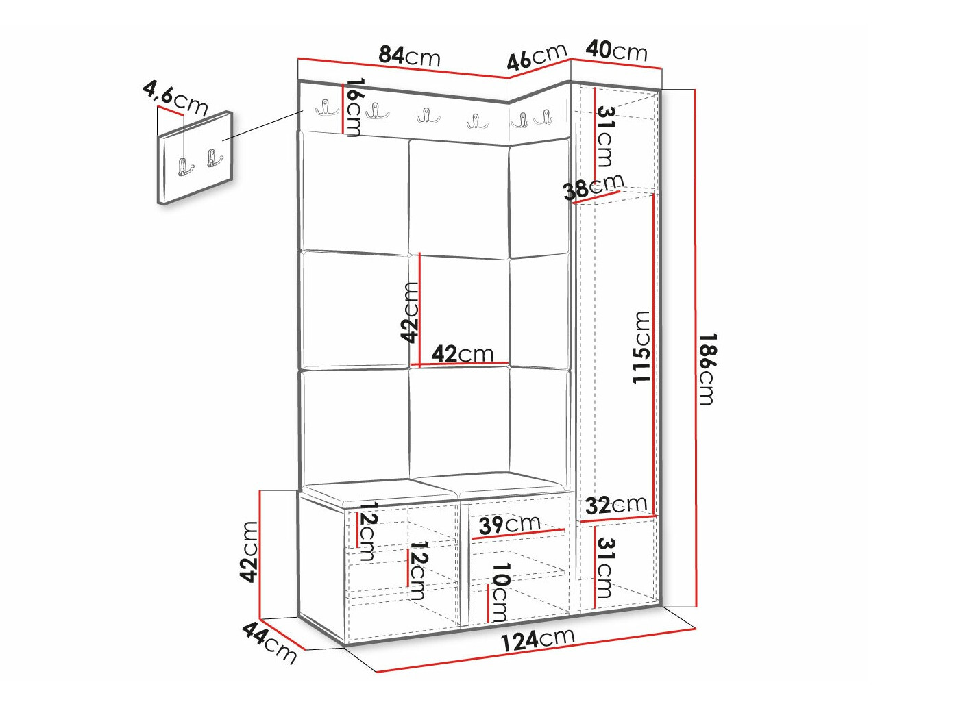 Komplet za predsobo Hartford 385 (Črna)