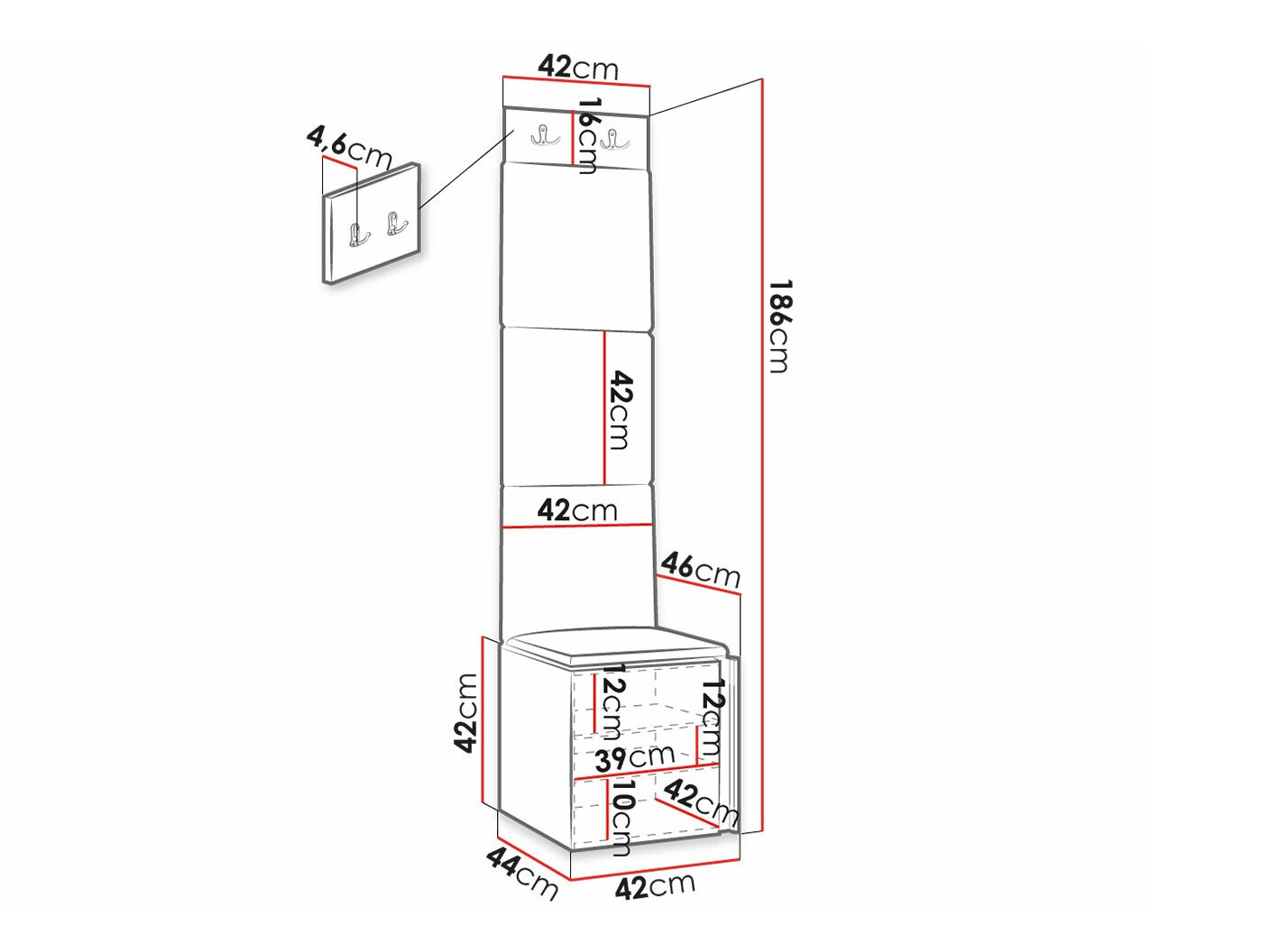 Komplet za predsobo Hartford 386 (Črna)