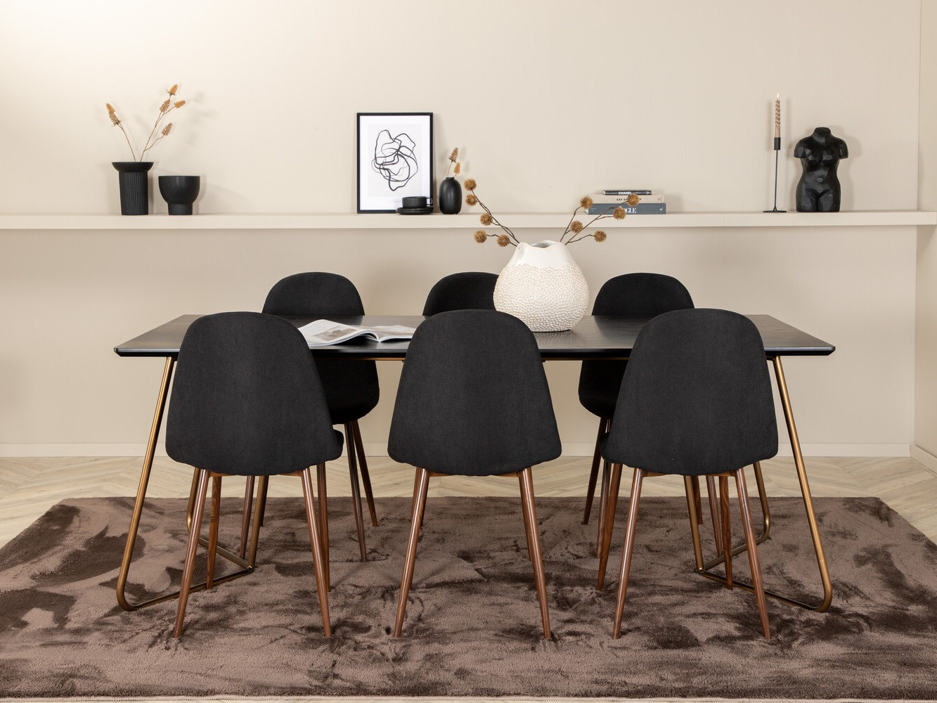 Jedilniški komplet Dallas 2713 (Črna + Oreh)