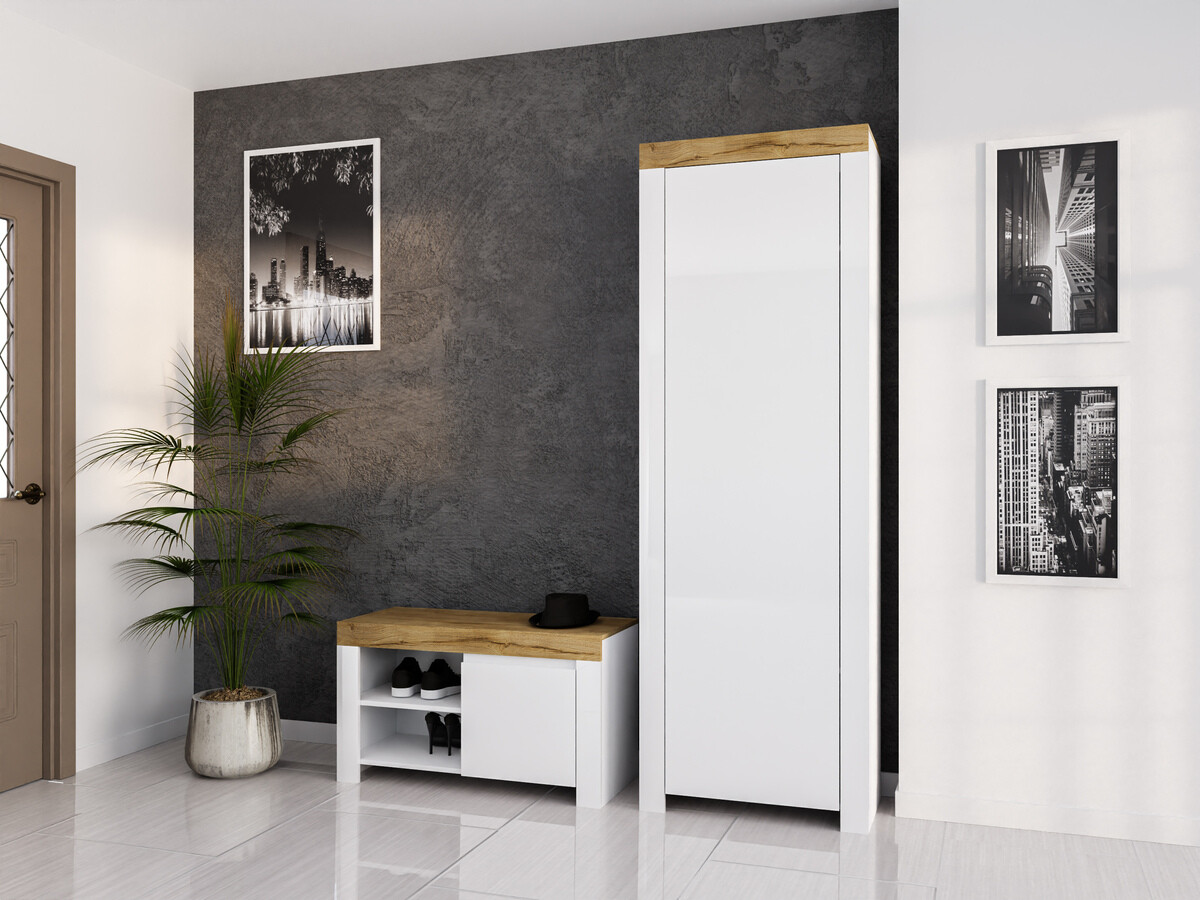 Garderobna omara Sonsoru 117 (Bela + Sijaj bela + Wotan hrast)