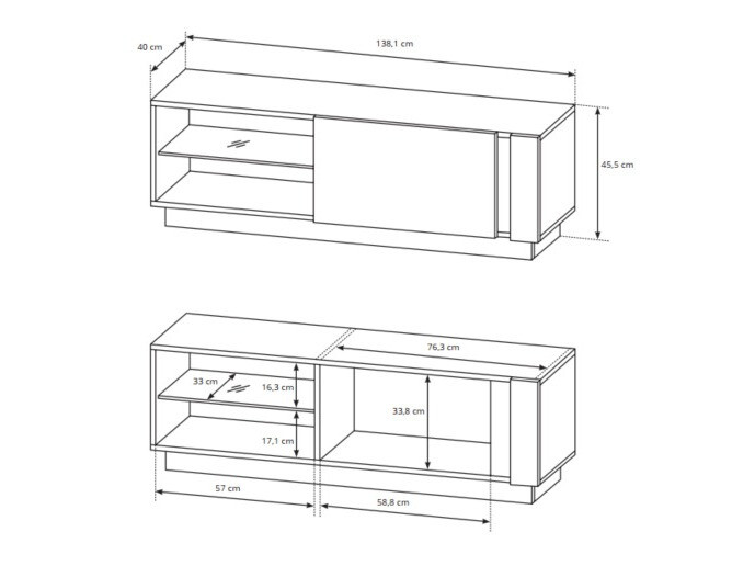 Komplet za dnevno sobo Novbela 113 (Bela + Sijaj bela + Hrast Grandson)