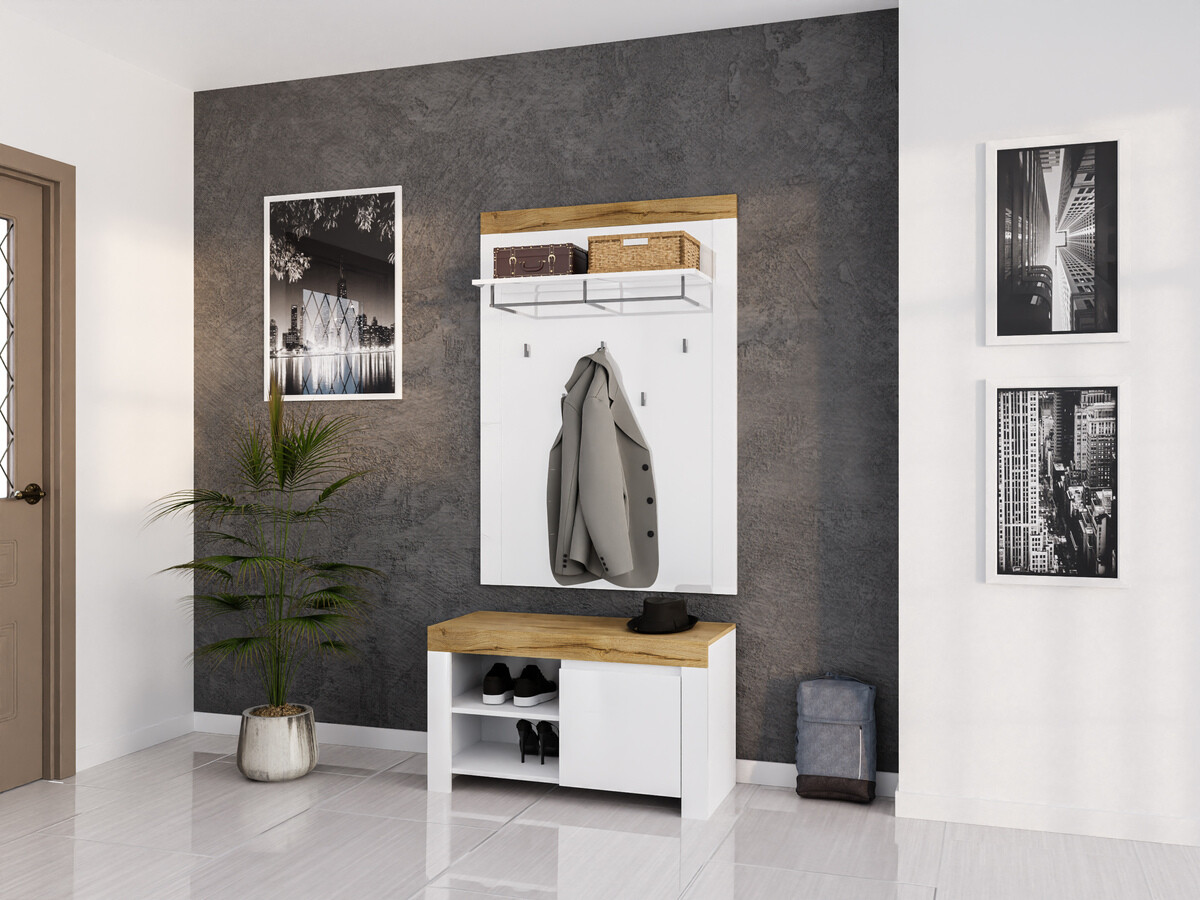 Komplet za predsobo Sonsoru 140 (Bela + Sijaj bela + Wotan hrast)