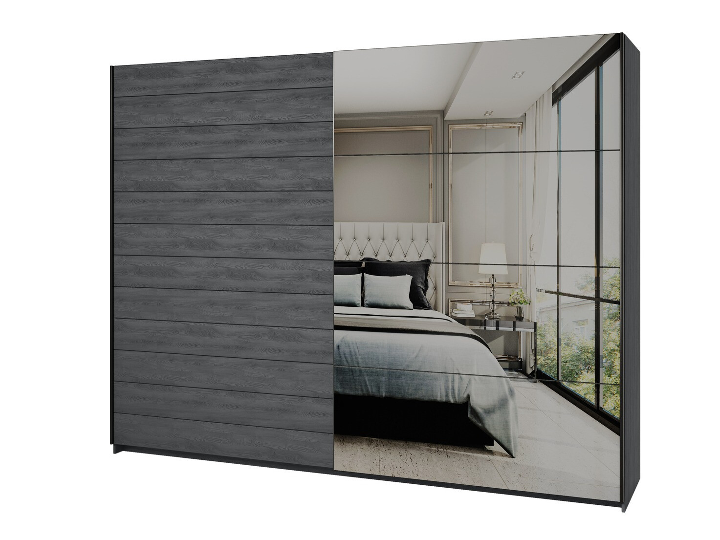 Garderobna omara Levruvu 105 (Sivi hrast + Črna)