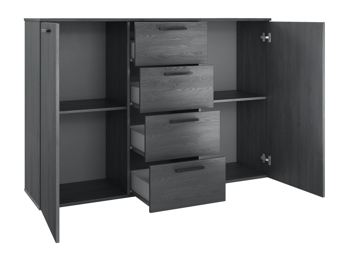 Komoda Levruvu 108 (Sivi hrast + Črna)