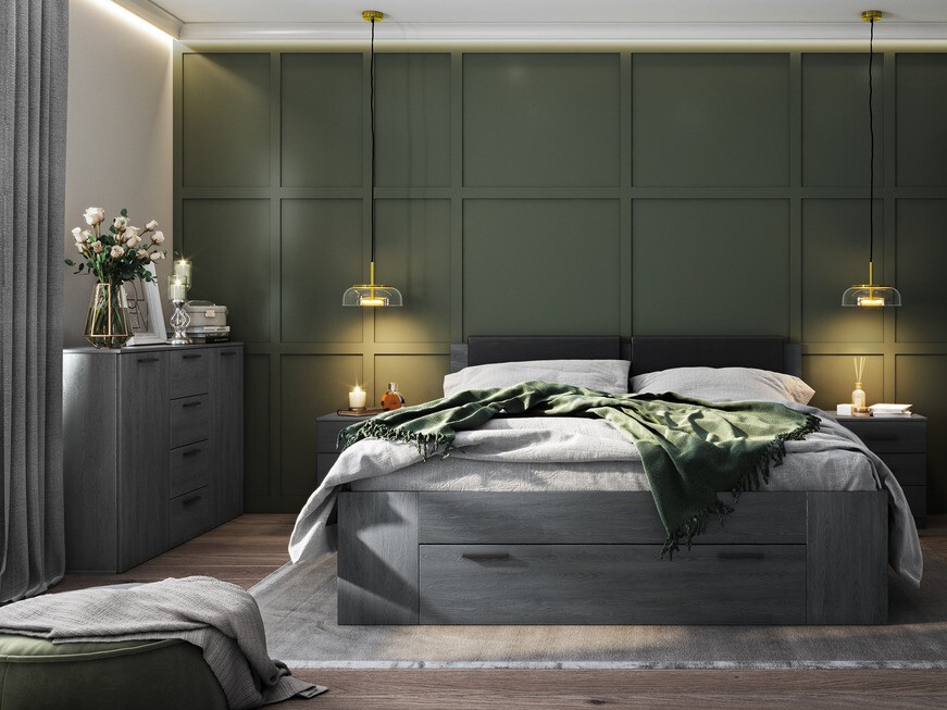 Komoda Levruvu 108 (Sivi hrast + Črna)