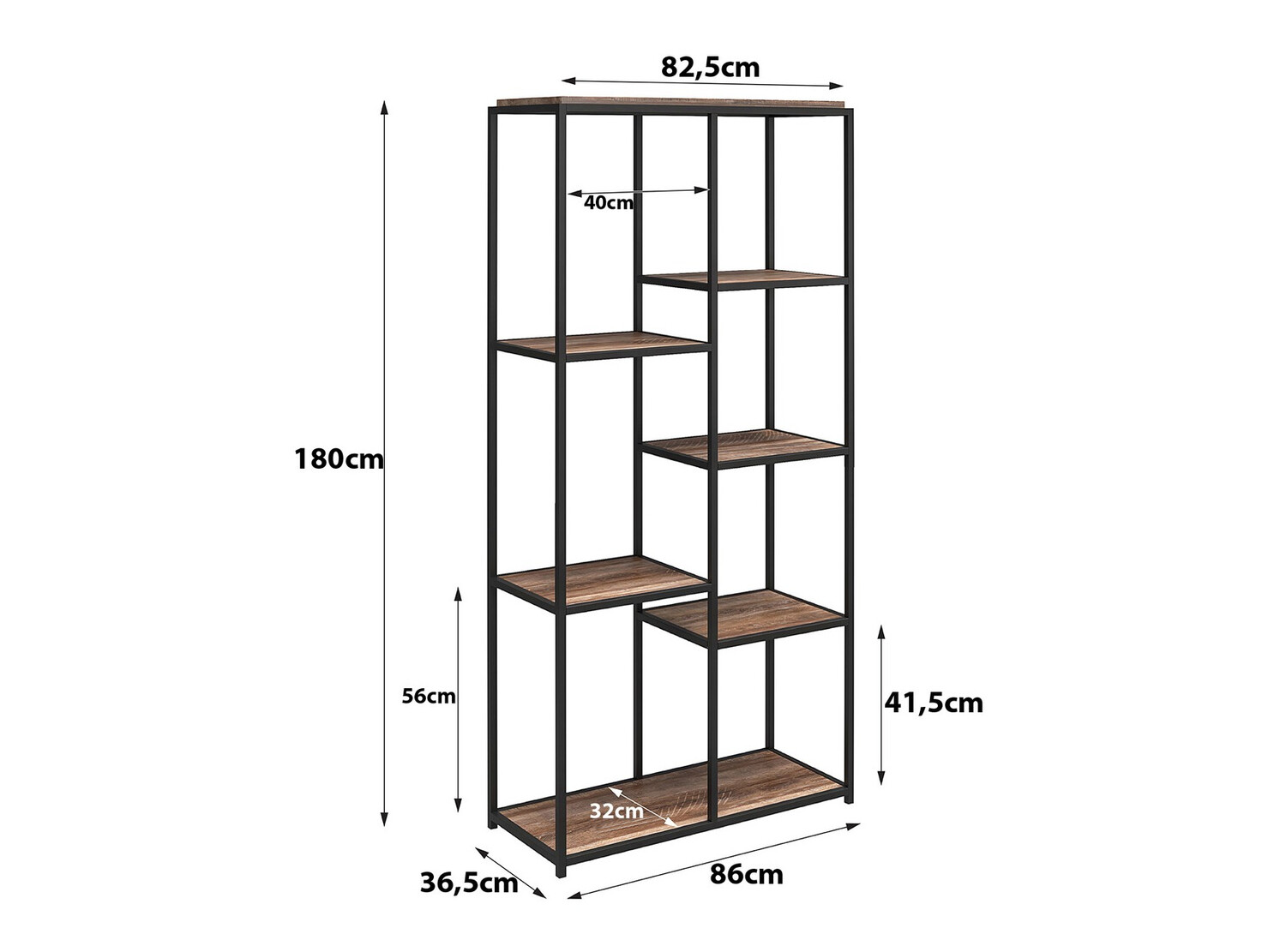 Regal Tulsa 558 (Sivi hrast + Črna)