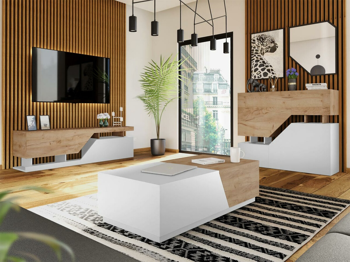 Klubska mizica Comfivo Daldune 102 (Bela + Wotan hrast)