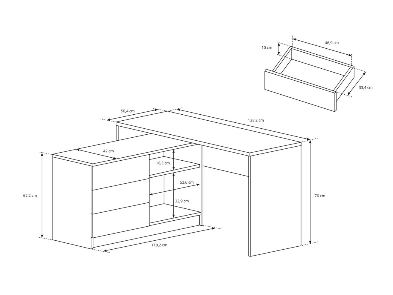 Kotna pisalna miza Kingston 130 (Bela)