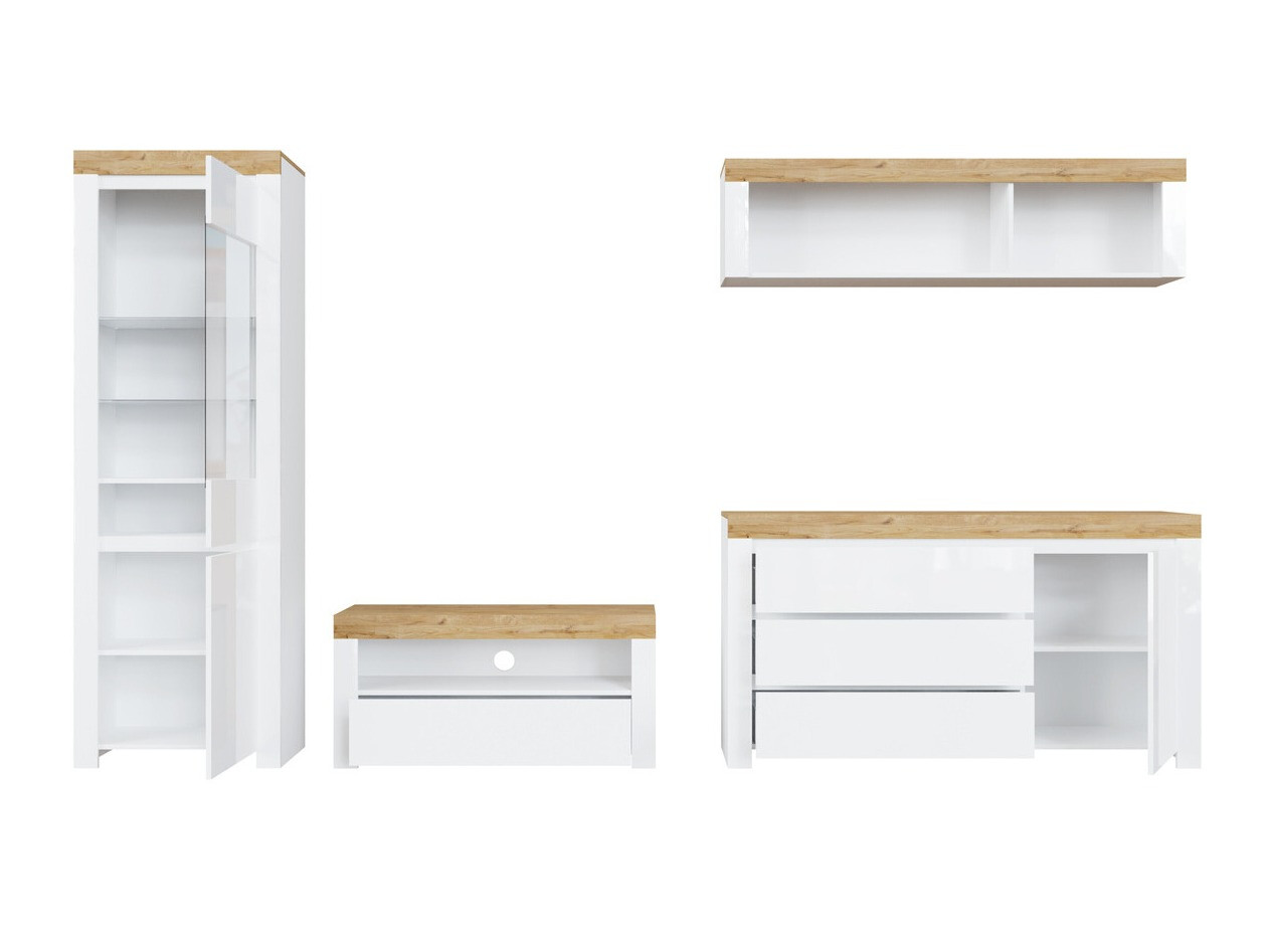 Komplet za dnevno sobo Sonsoru 144 (Bela + Sijaj bela + Wotan hrast)