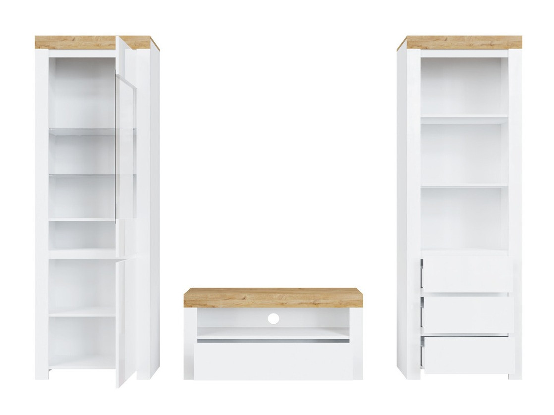 Komplet za dnevno sobo Sonsoru 145 (Bela + Sijaj bela + Wotan hrast)