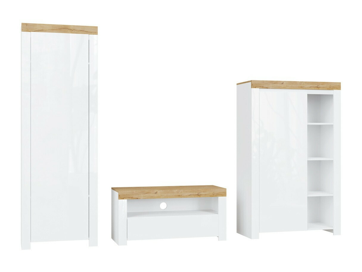 Komplet za dnevno sobo Sonsoru 147 (Bela + Sijaj bela + Wotan hrast)