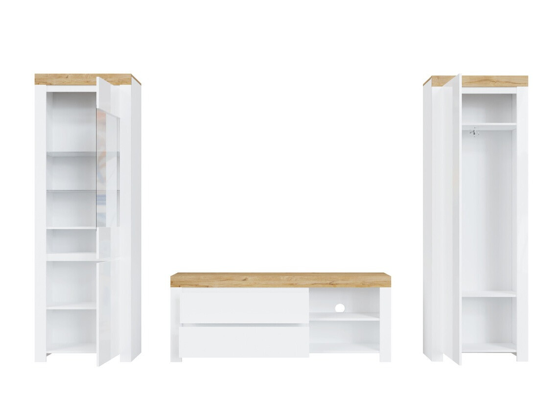 Komplet za dnevno sobo Sonsoru 148 (Bela + Sijaj bela + Wotan hrast)