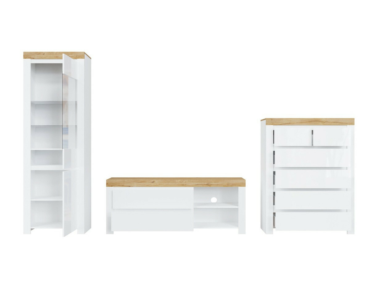 Komplet za dnevno sobo Sonsoru 149 (Bela + Sijaj bela + Wotan hrast)