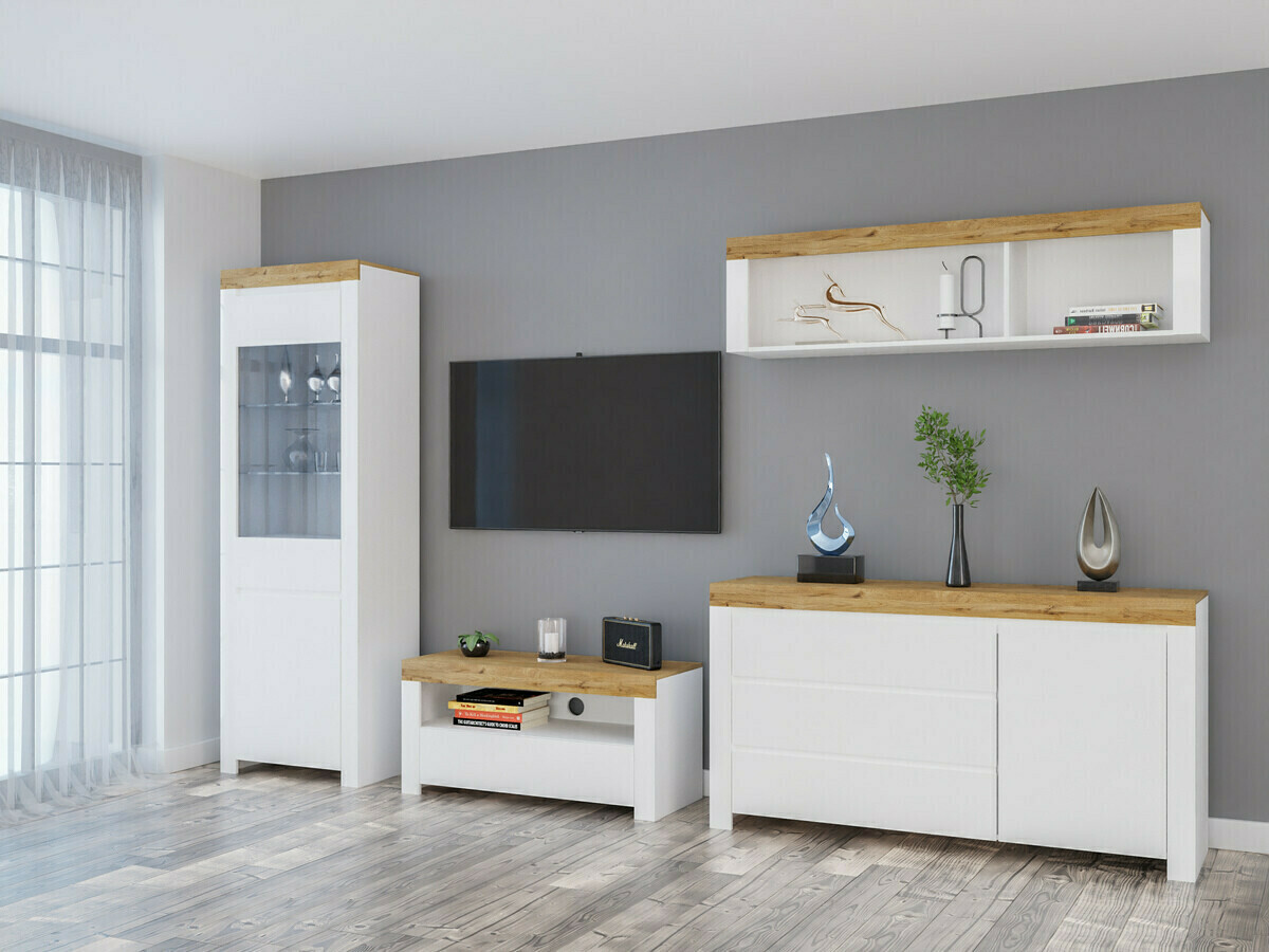 Stenska polica Sonsoru 109 (Bela + Sijaj bela + Wotan hrast)