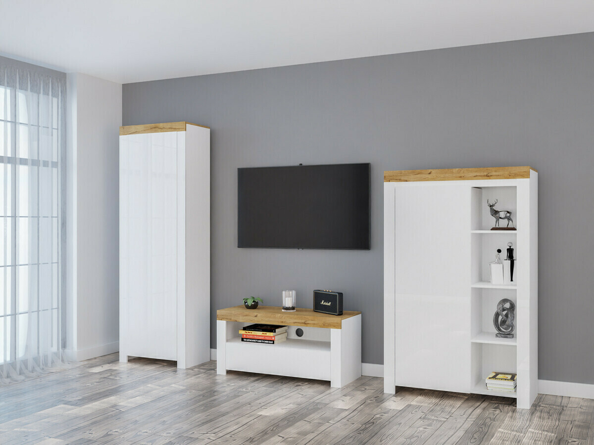 TV-omarica Sonsoru 107 (Bela + Sijaj bela + Wotan hrast)