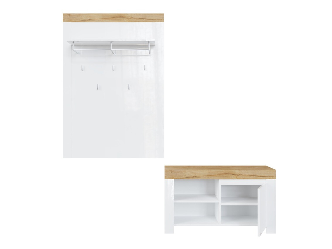 Komplet za predsobo Sonsoru 140 (Bela + Sijaj bela + Wotan hrast)