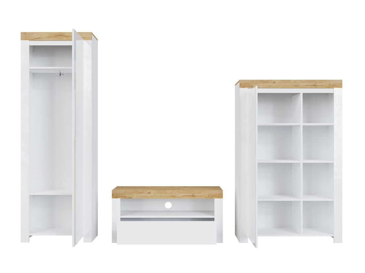 Komplet za dnevno sobo Sonsoru 147 (Bela + Sijaj bela + Wotan hrast)