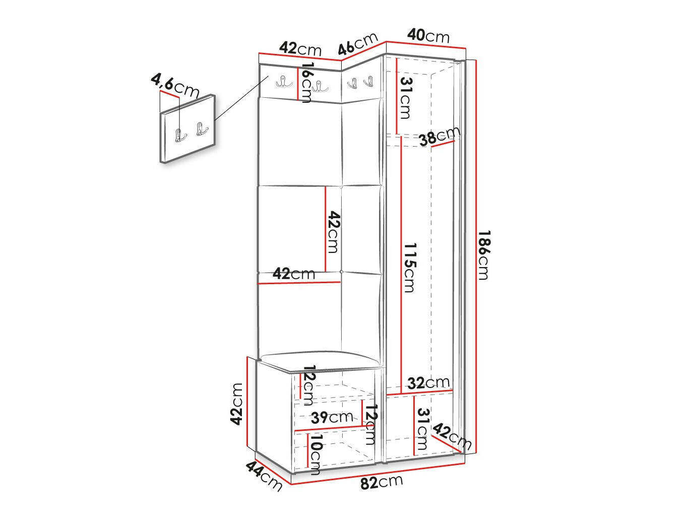 Komplet za predsobo Hartford 381 (Bela)