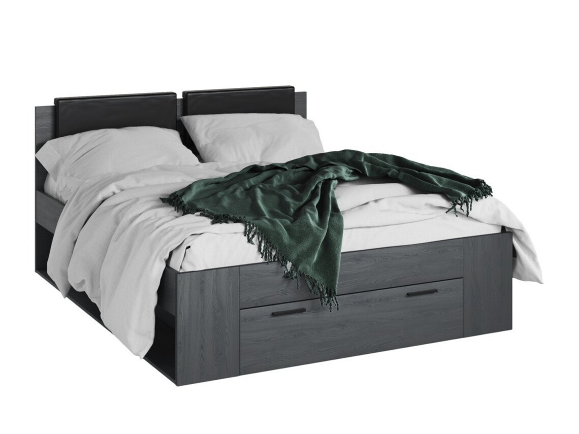 Postelja Levruvu 106 (Sivi hrast + Črna)