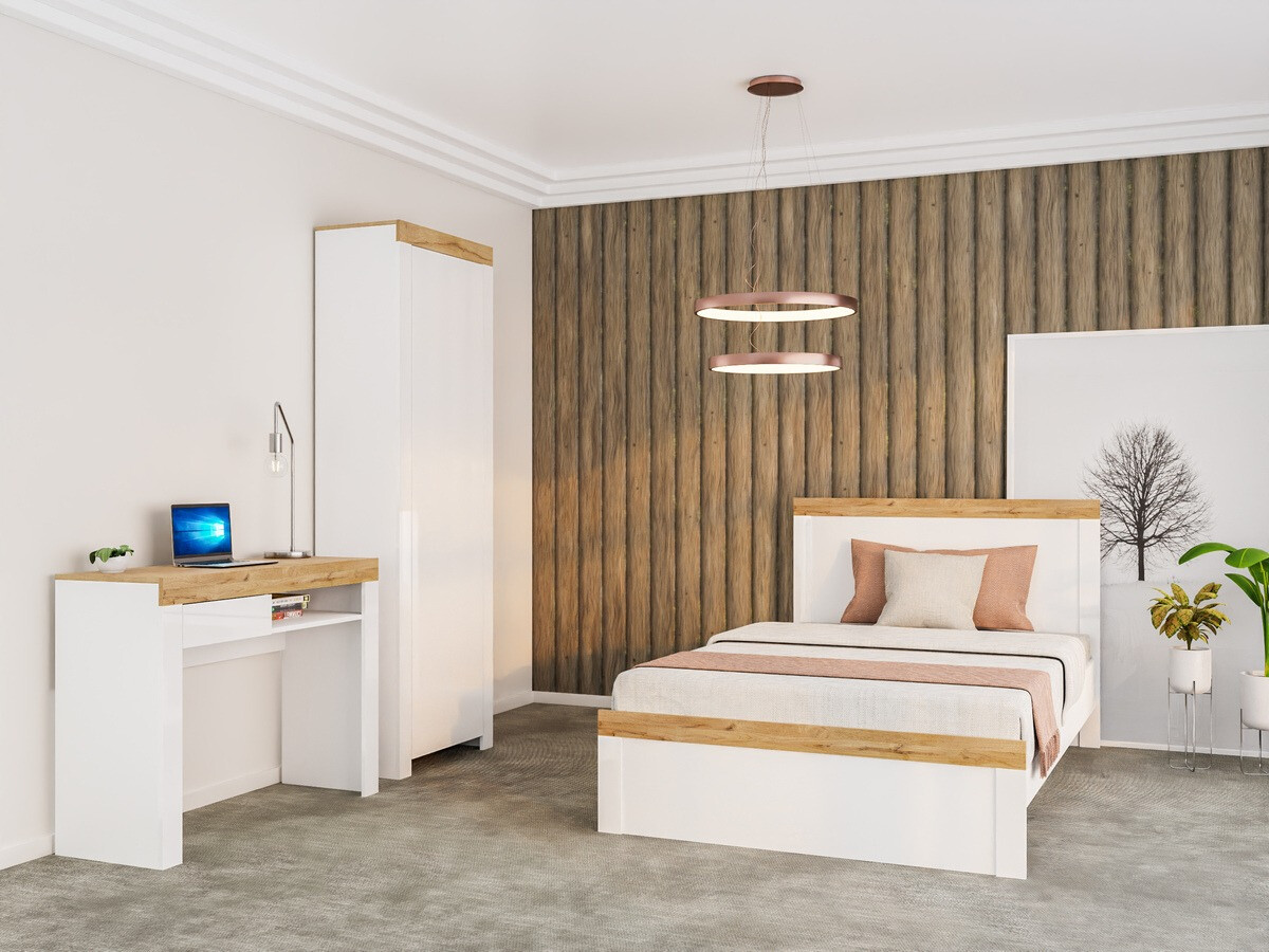 Postelja Sonsoru 115 (Bela + Sijaj bela + Wotan hrast)