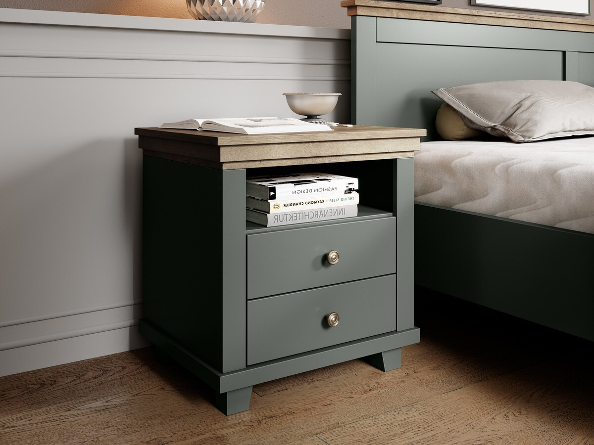 Nočna omarica Tolnue 117 (Temno zelena + Hrast lefkas)