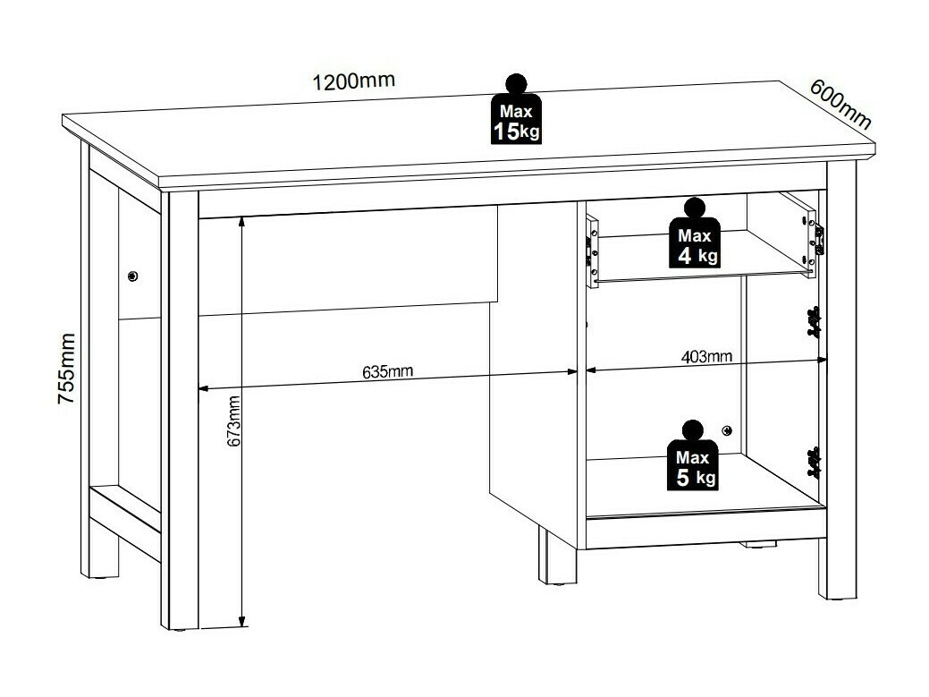 Pisalna miza Sordoro 129 (Grafit + Artisan hrast)