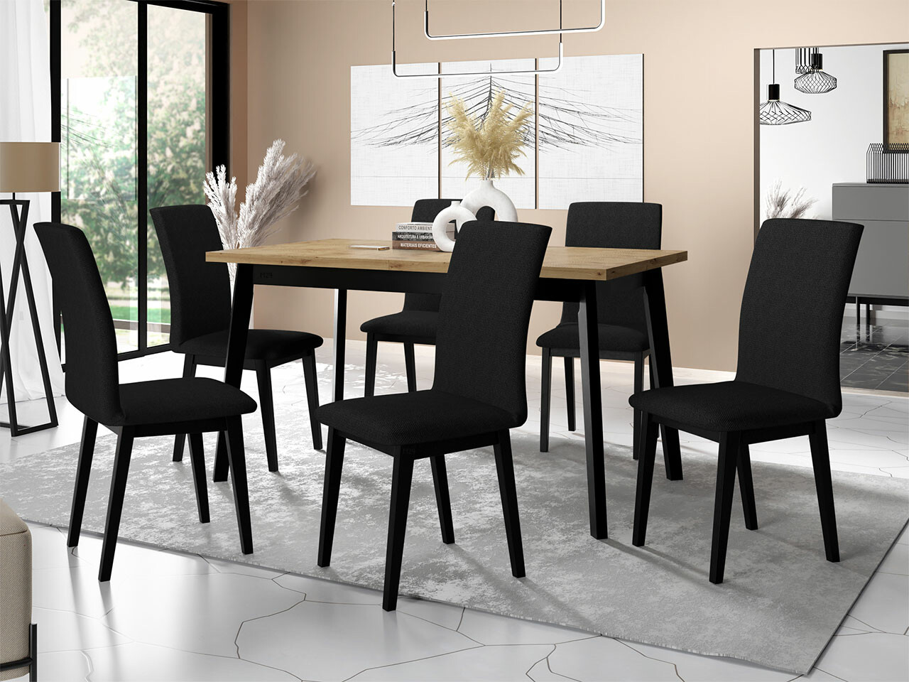 Jedilniški komplet Victorville 288 (Artisan hrast + Črna)
