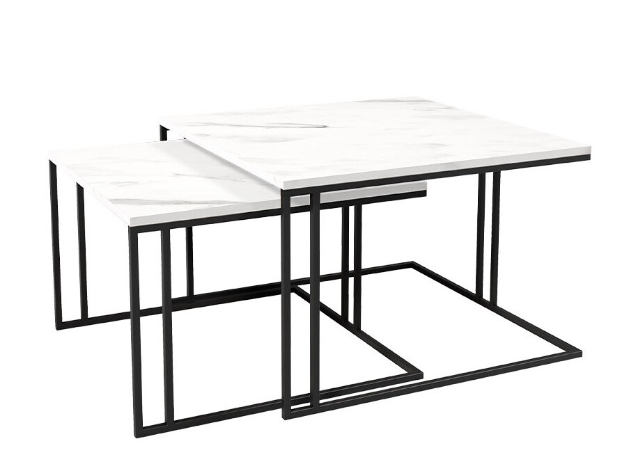 Komplet klubskih mizic Comfivo 178 (Bela marmuro + Črna)