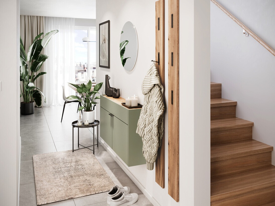 Regal za čevlje Cirsale 102 (Prašno zelena + Navarra hrast)