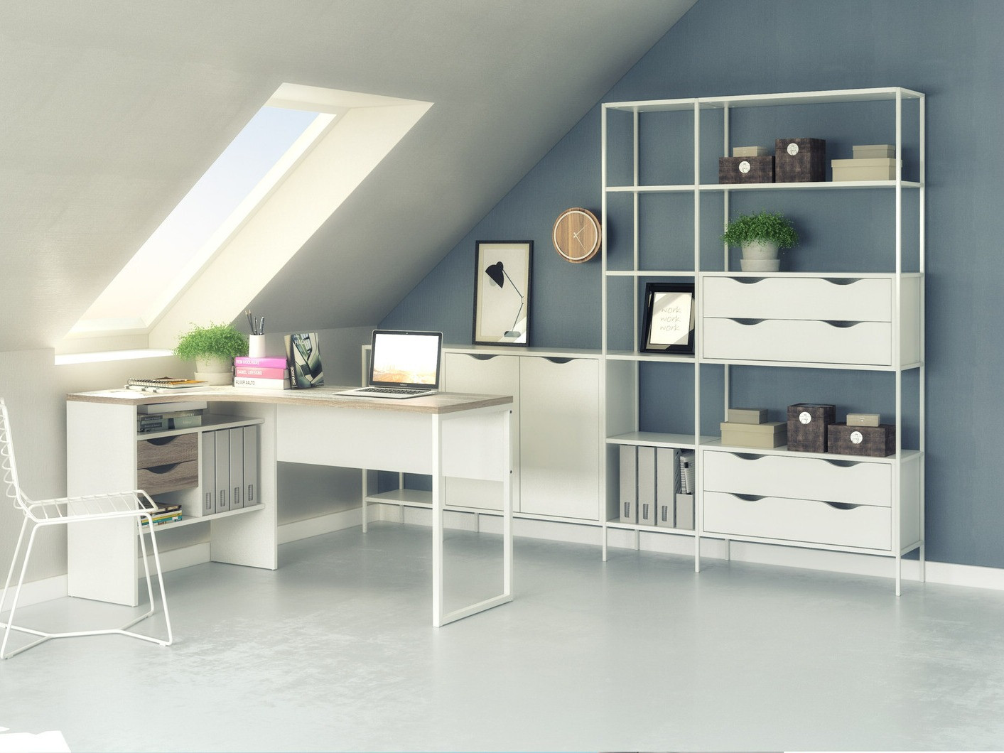 Kotna pisalna miza Tustin 201 (Bela + Hrast)