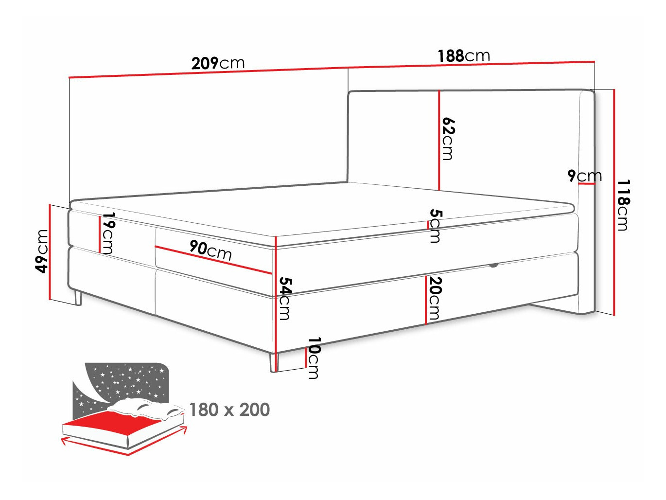 Boxspring postelja ComfiDream Miraara (Poso 100 + Paros 01)