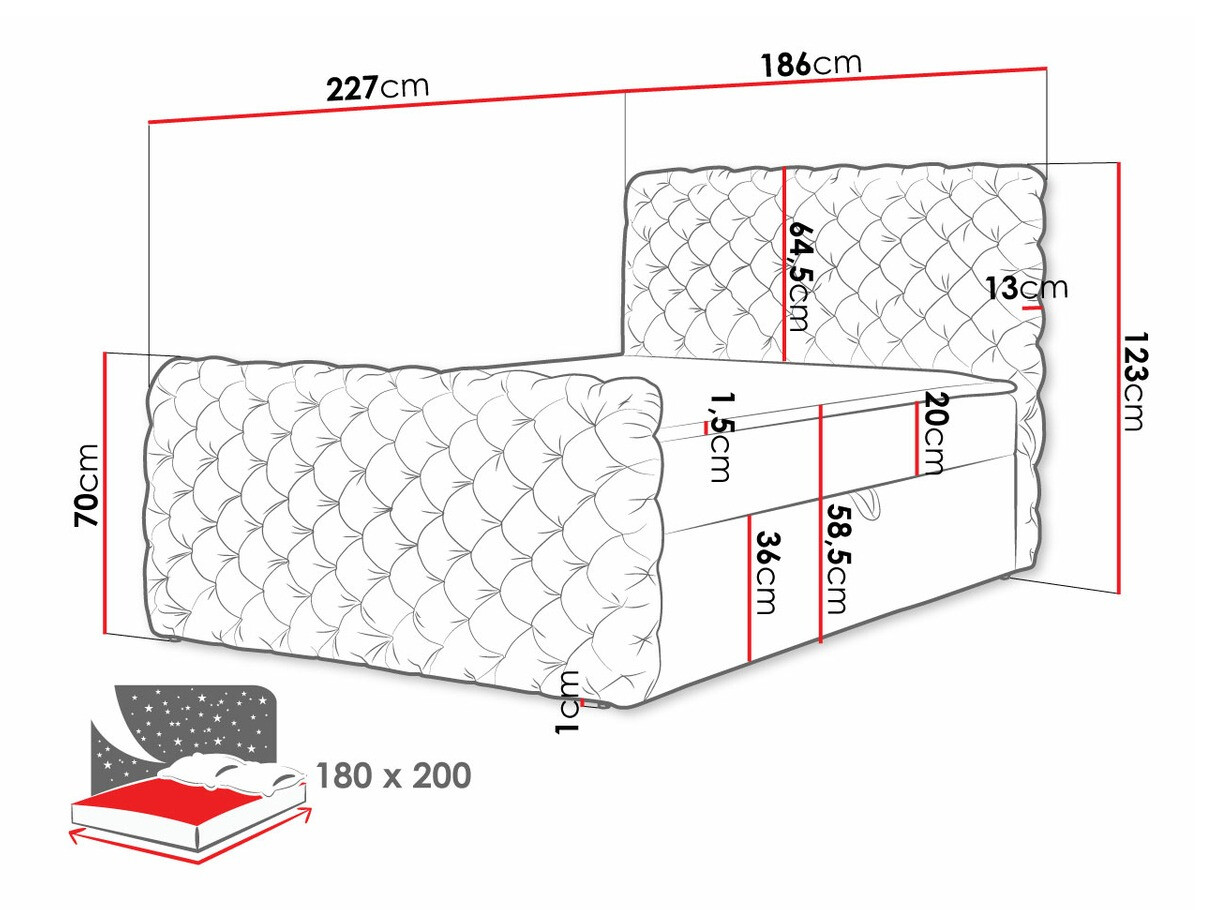 Boxspring postelja Baltimore 186 (Velluto 20)