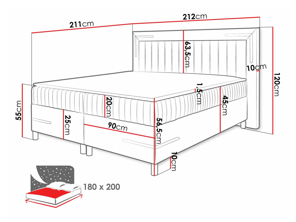Boxspring postelja Baltimore 188 (Fresh 37)
