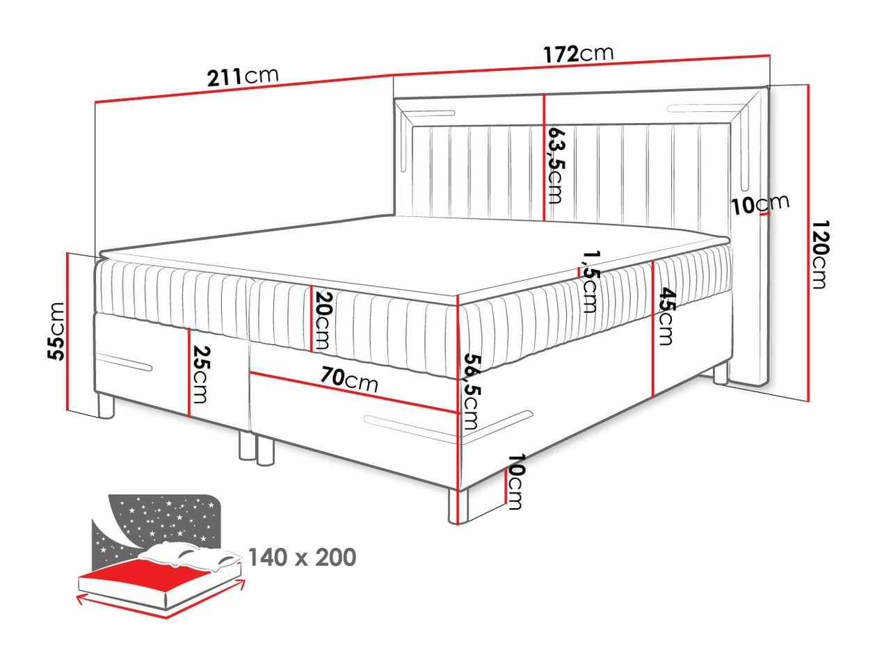 Boxspring postelja Baltimore 188 (Velluto 14)