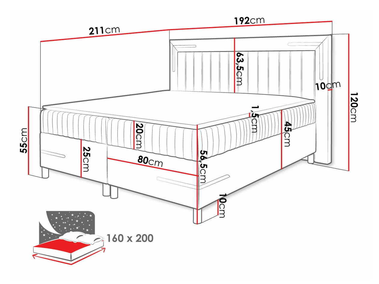 Boxspring postelja Baltimore 188 (Velluto 15)