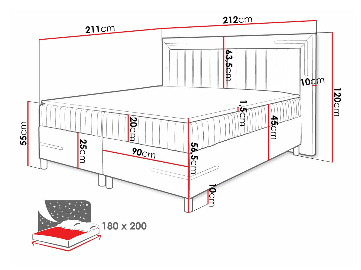 Boxspring postelja Baltimore 188 (Velluto 15)