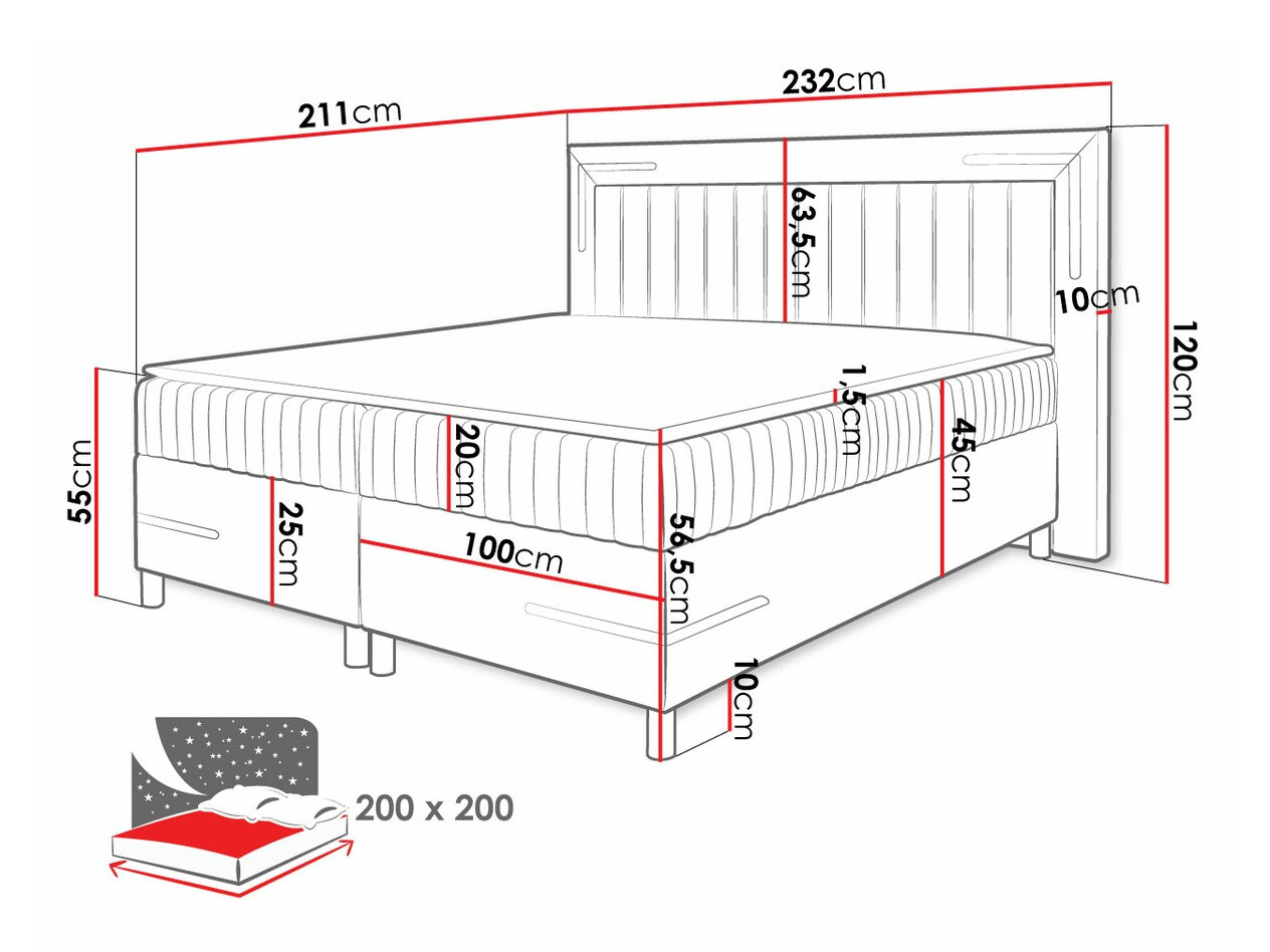 Boxspring postelja Baltimore 188 (Velluto 15)