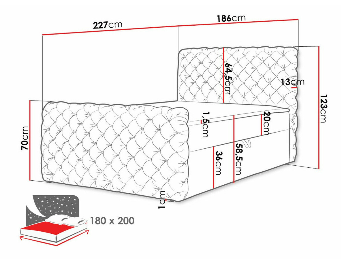 Boxspring postelja Lac I (Velluto 30)