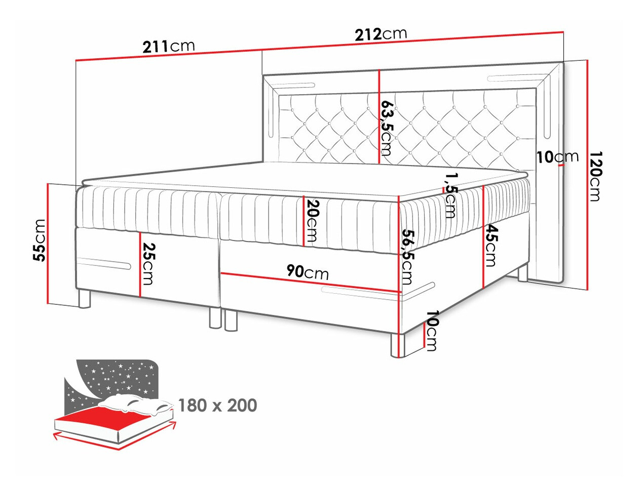 Boxspring postelja Baltimore 189 (Velluto 14)